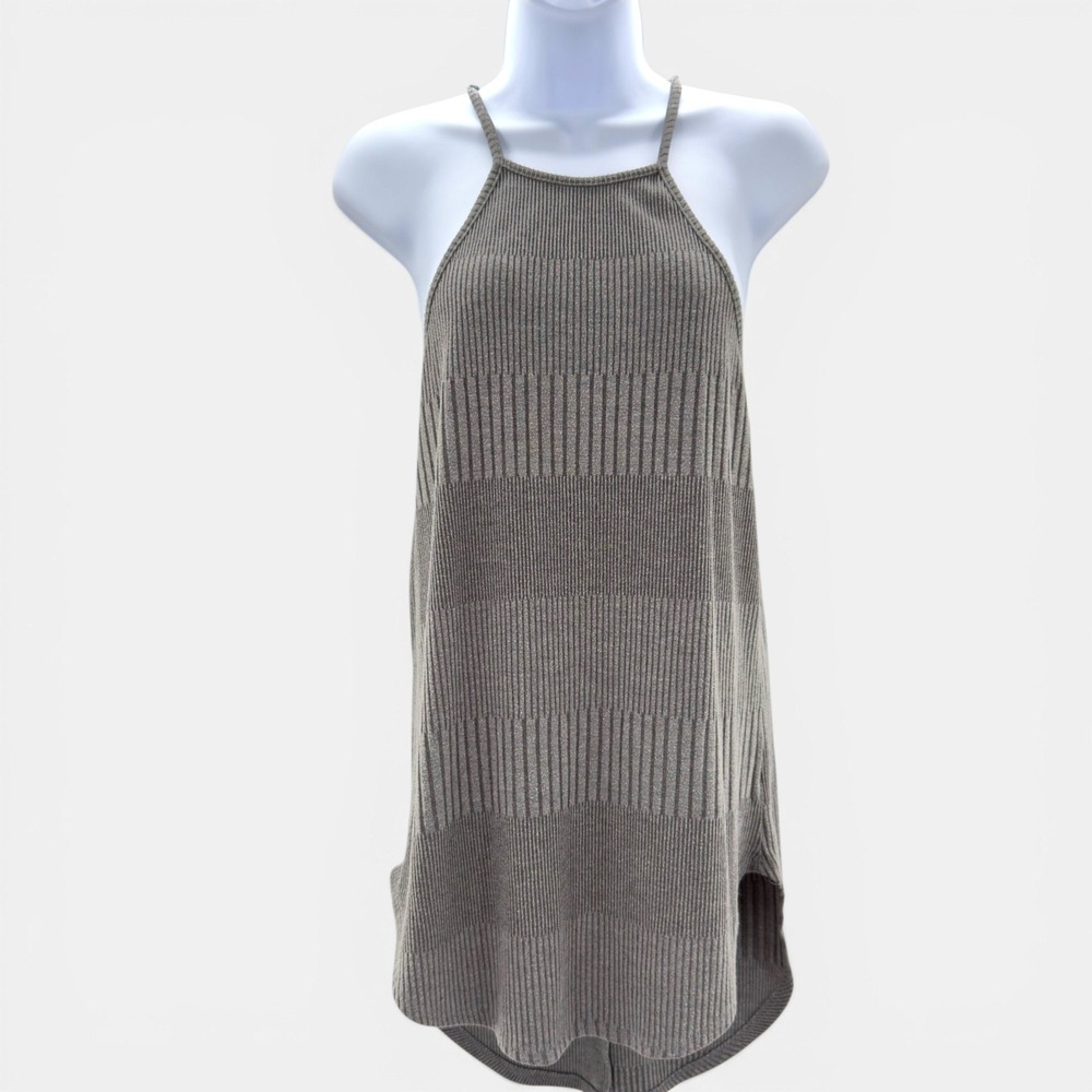 Daytrip Ribbed Swing Tank Dress M‎ Gray Sleeveless Halter Stretch Tunic Summer